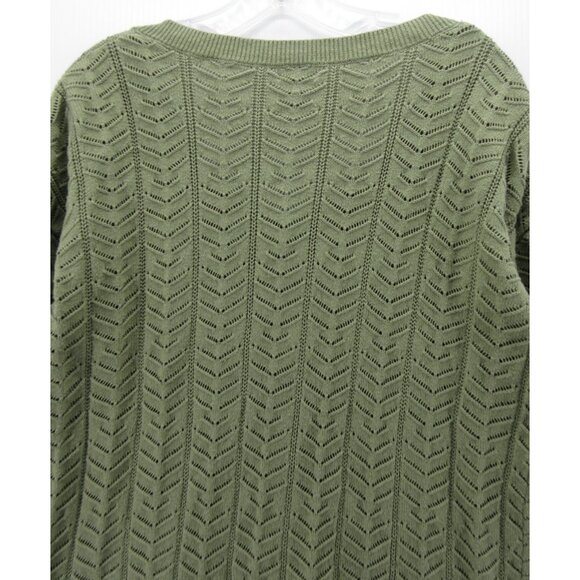 LL Bean Sweater Large Olive Cardigan Pointelle Button Up Scoop Neck - Picture 7 of 10